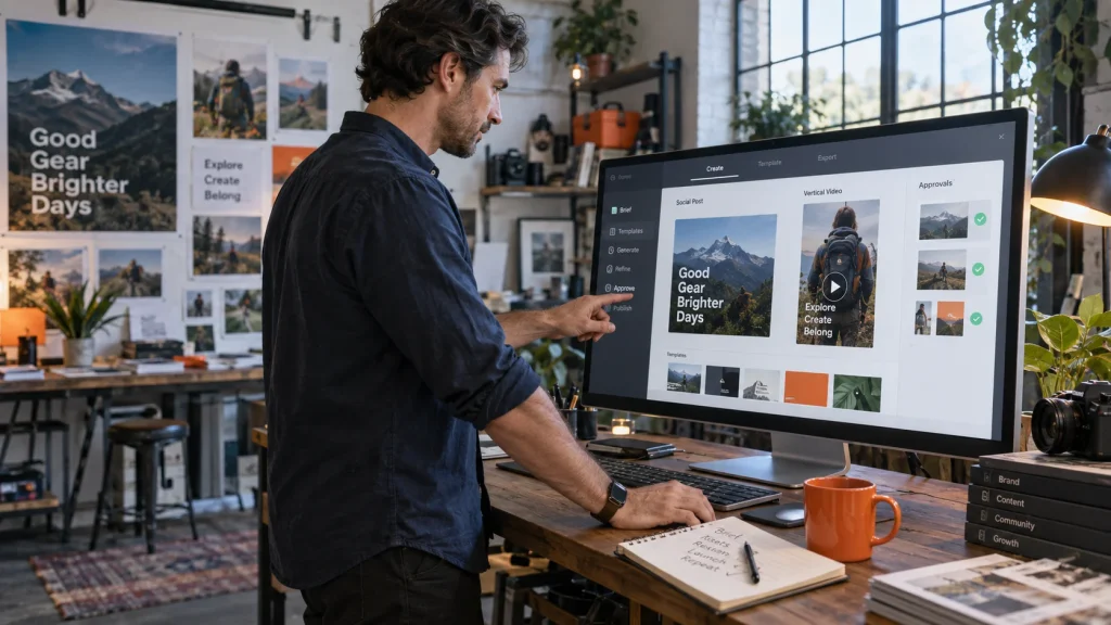 Illustrative Canva Pro 5-Day AI Intensive scene: a repeatable AI-assisted content and production workflow.