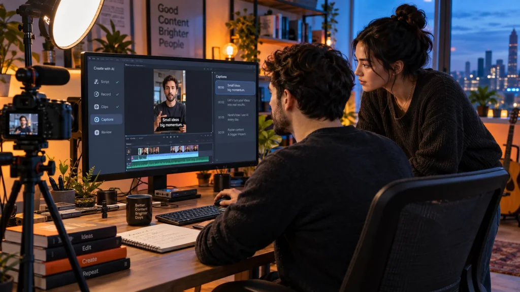 Illustrative Influencer 5-Day AI Intensive scene: a repeatable AI-assisted content and production workflow.